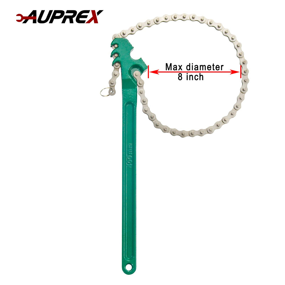 AUPREX beside a ruler for scale showing fits 1.5" to 8" diameters