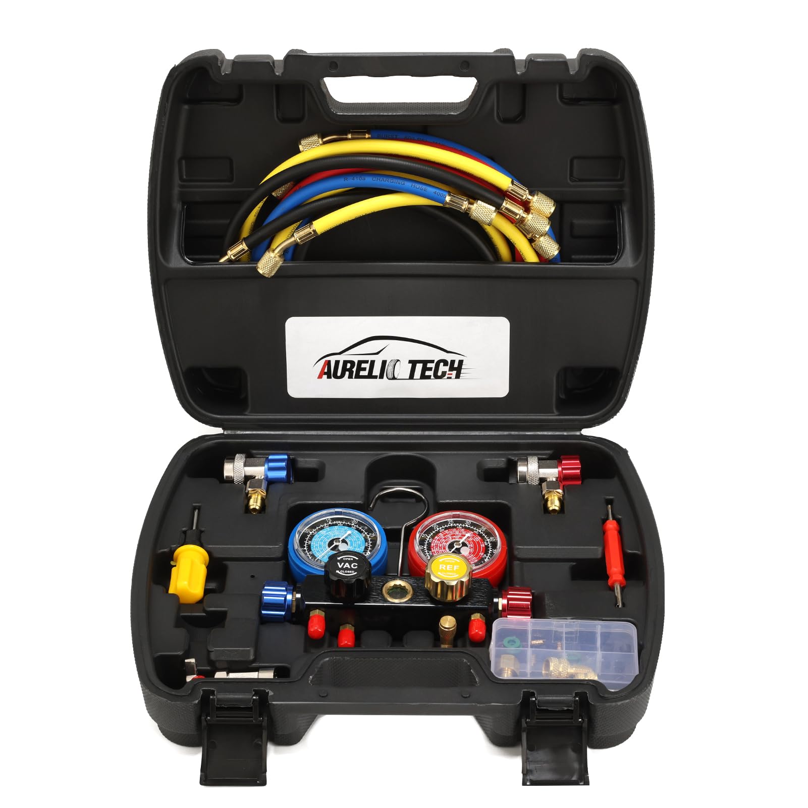 AURELIO TECH manifold and accessories on a workbench suggesting professional organization benefit
