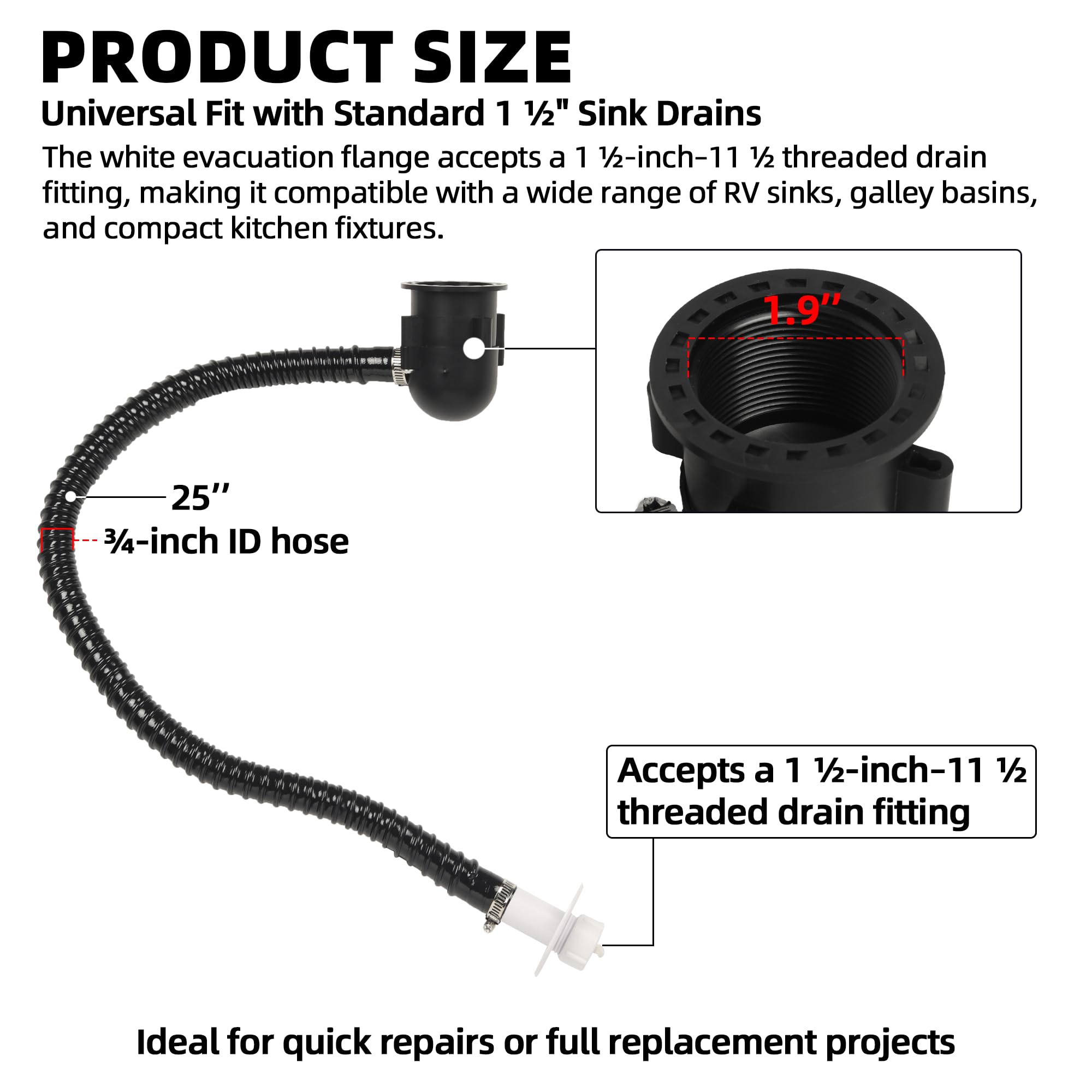Aussio evacuation flange and cap close-up illustrating durable ABS construction