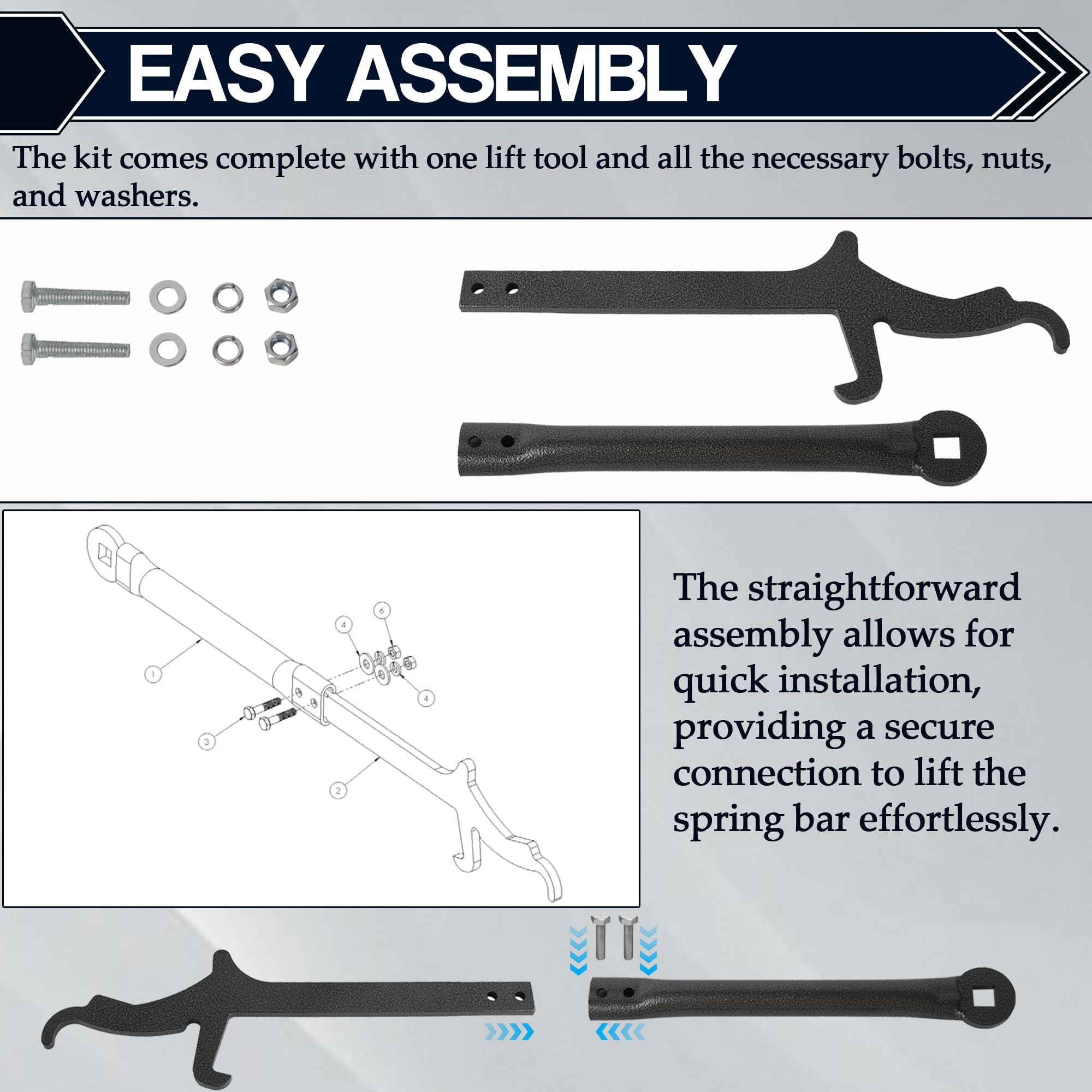 Aussio lift tool in use on a Husky hitch demonstrating correct spring-bar lift