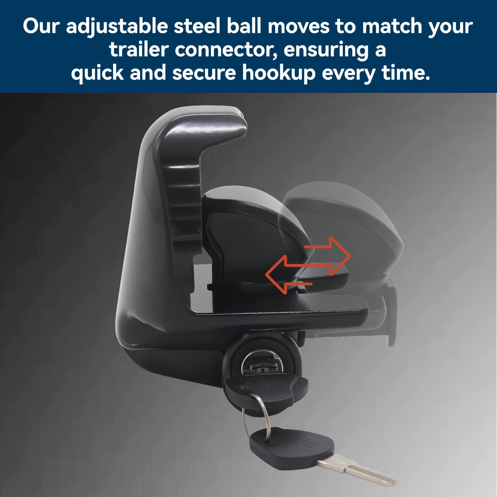 AUTDOUR lock beside hitch ball illustrating universal 1.875"–2.3125" fit
