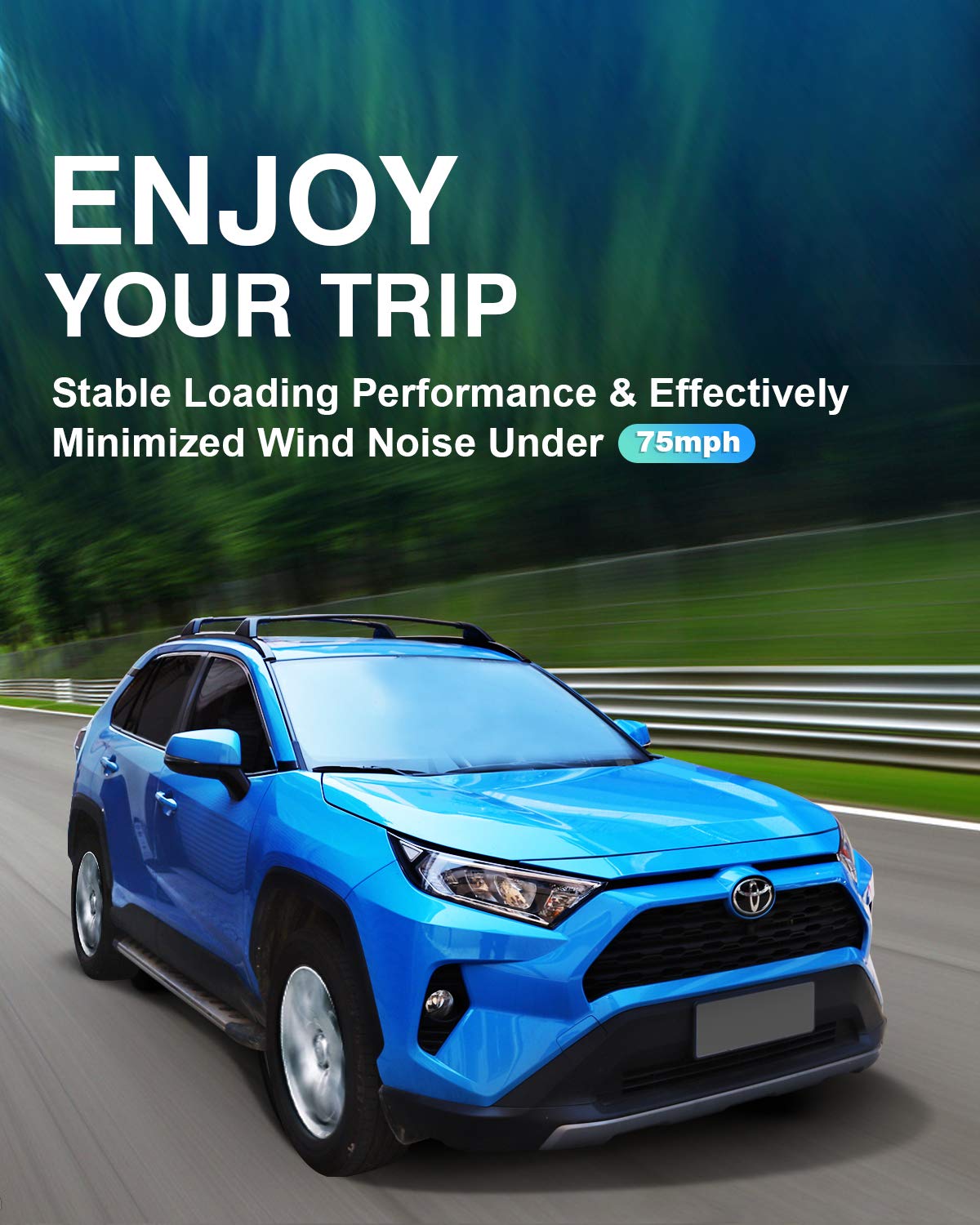 Autekcomma crossbars installed on RAV4 showing increased cargo capacity