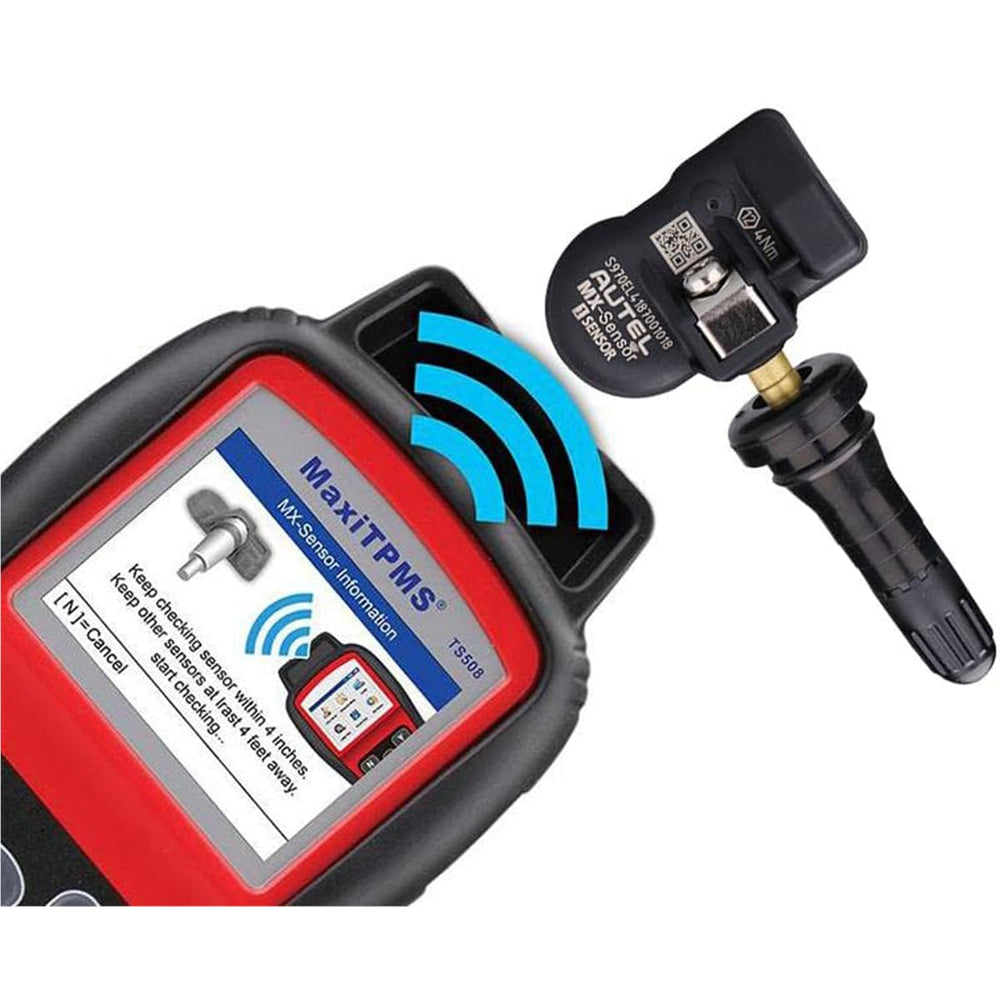 Autel sensor rubber valve detail highlighting press-in stem and airtight sealing benefit