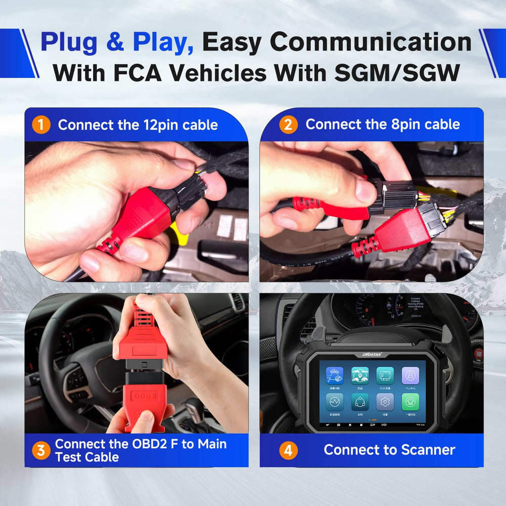 Autel 12+8 16-pin OBD2 end attached to diagnostic tool for full diagnostics