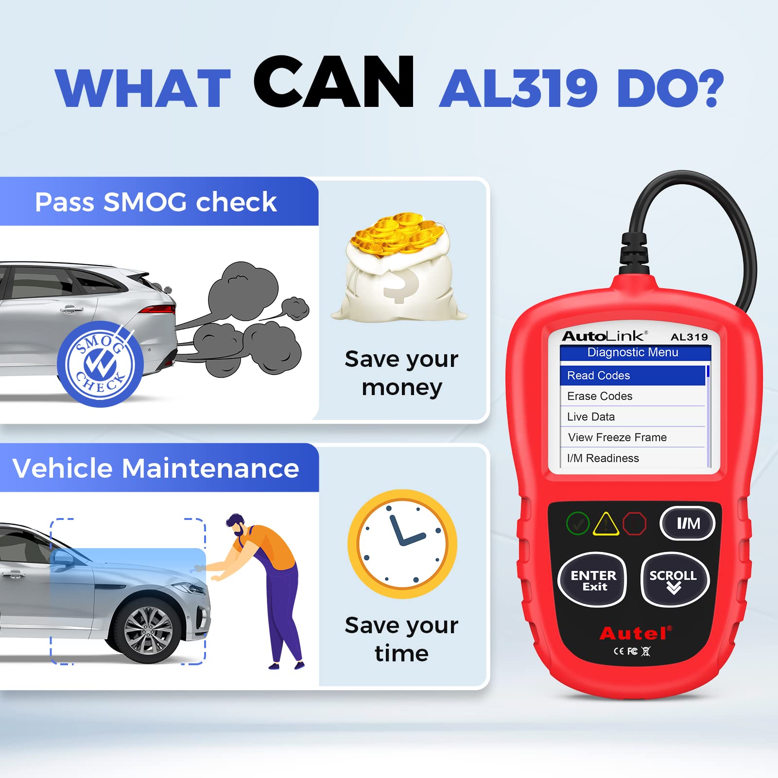 Autel AL319 live data display with engine metrics for quick diagnostics benefit