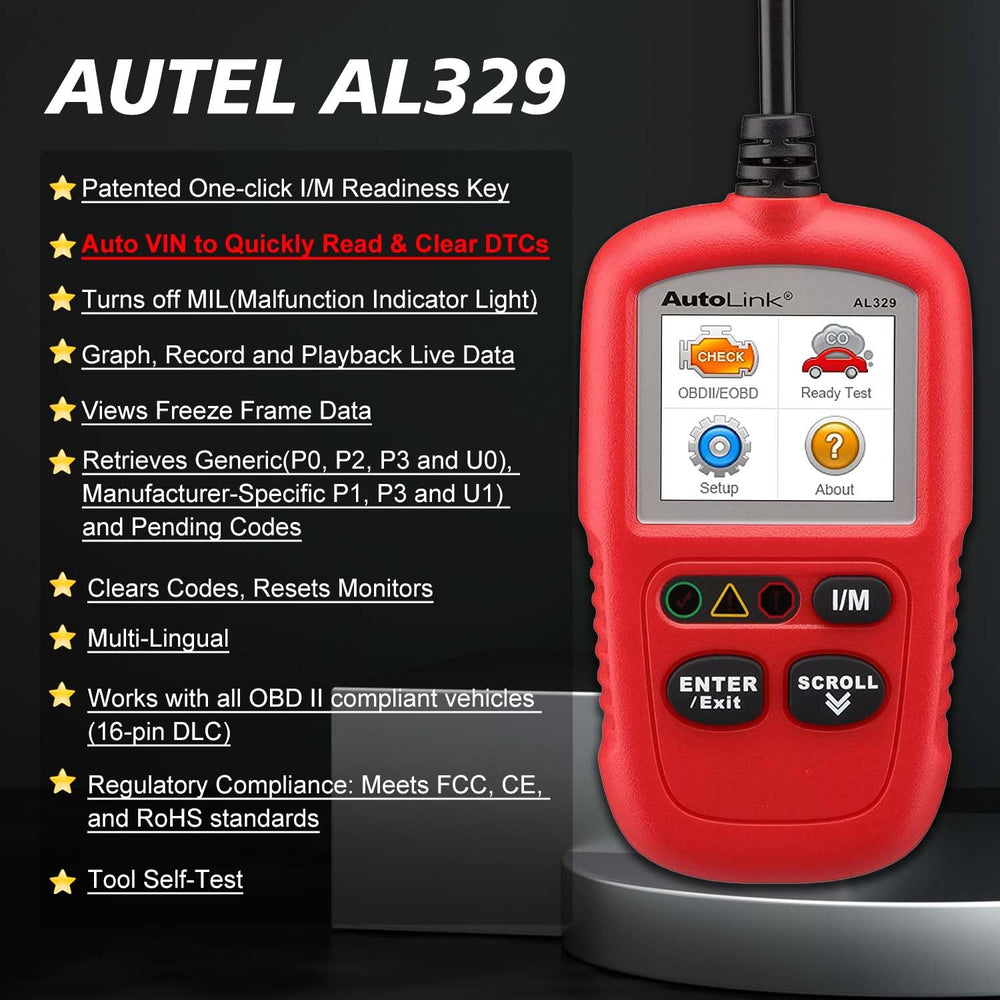 Autel AL329 OBD2 connector close-up demonstrating easy plug-in benefit