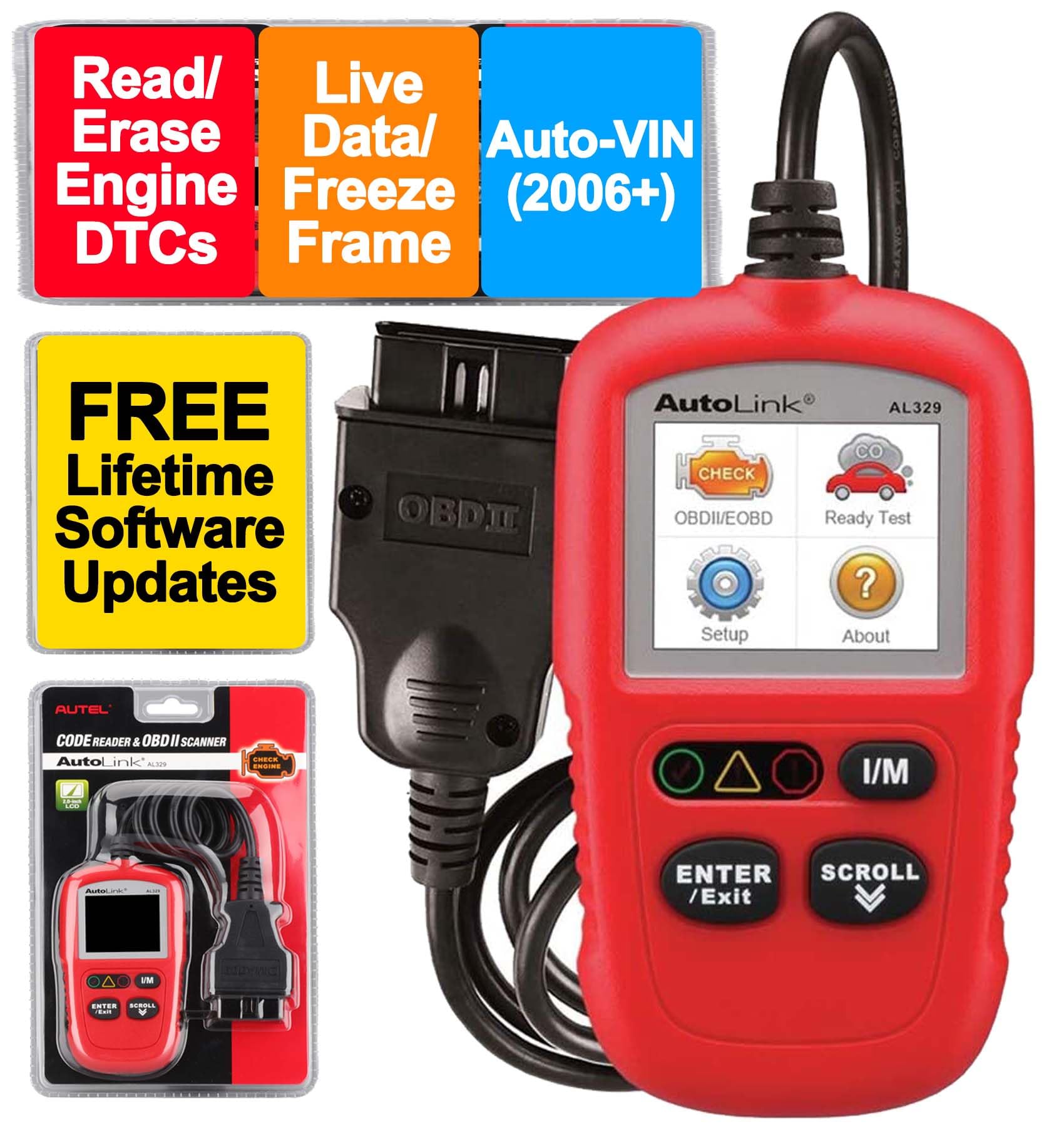 Autel AL329 front view showing screen and keypad for fast diagnostics
