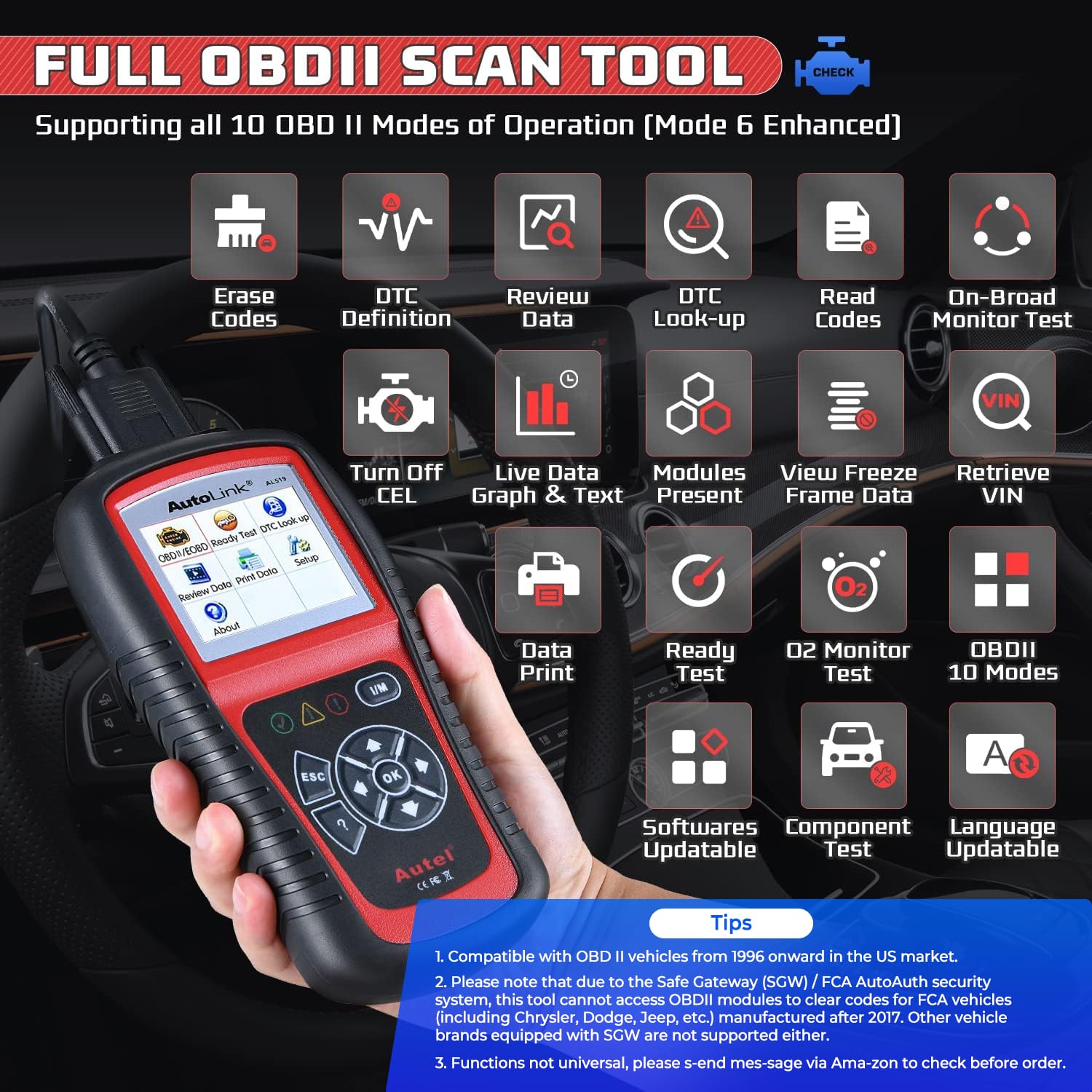 Autel AL519 rear housing and textured grip for secure handling
