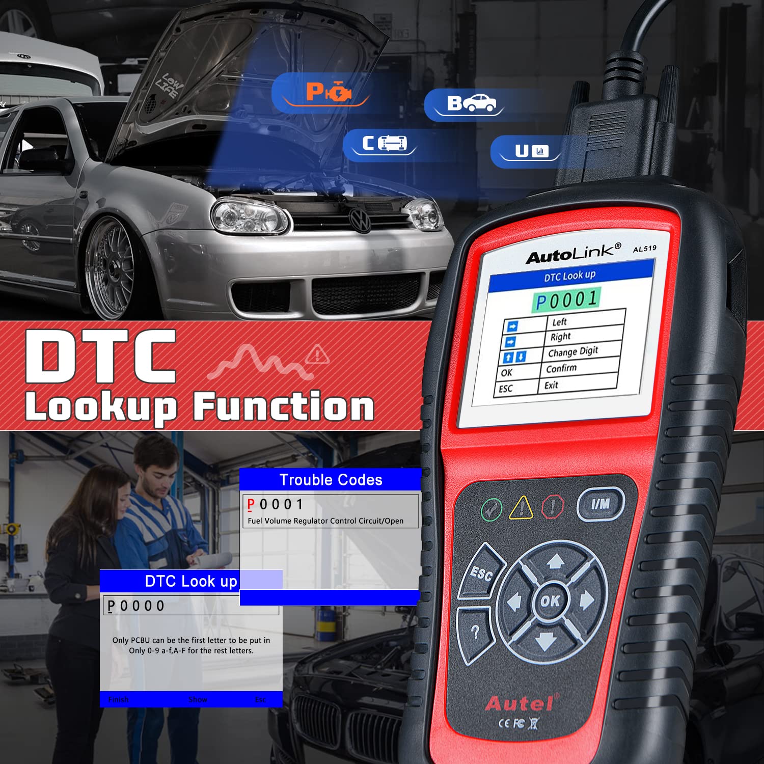Autel AL519 OBD2 connector and USB cable for simple plug-and-play use