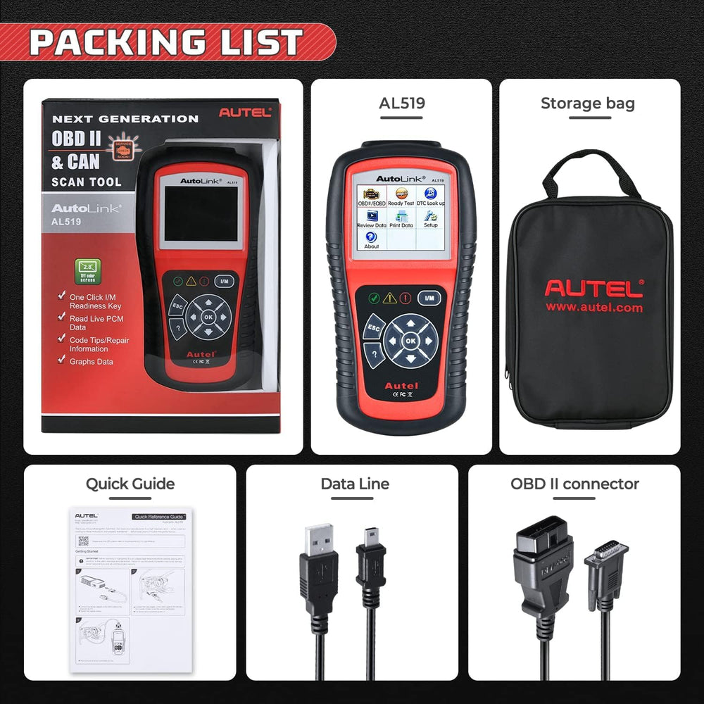 Autel AL519 box with user manual PDF code for setup and support