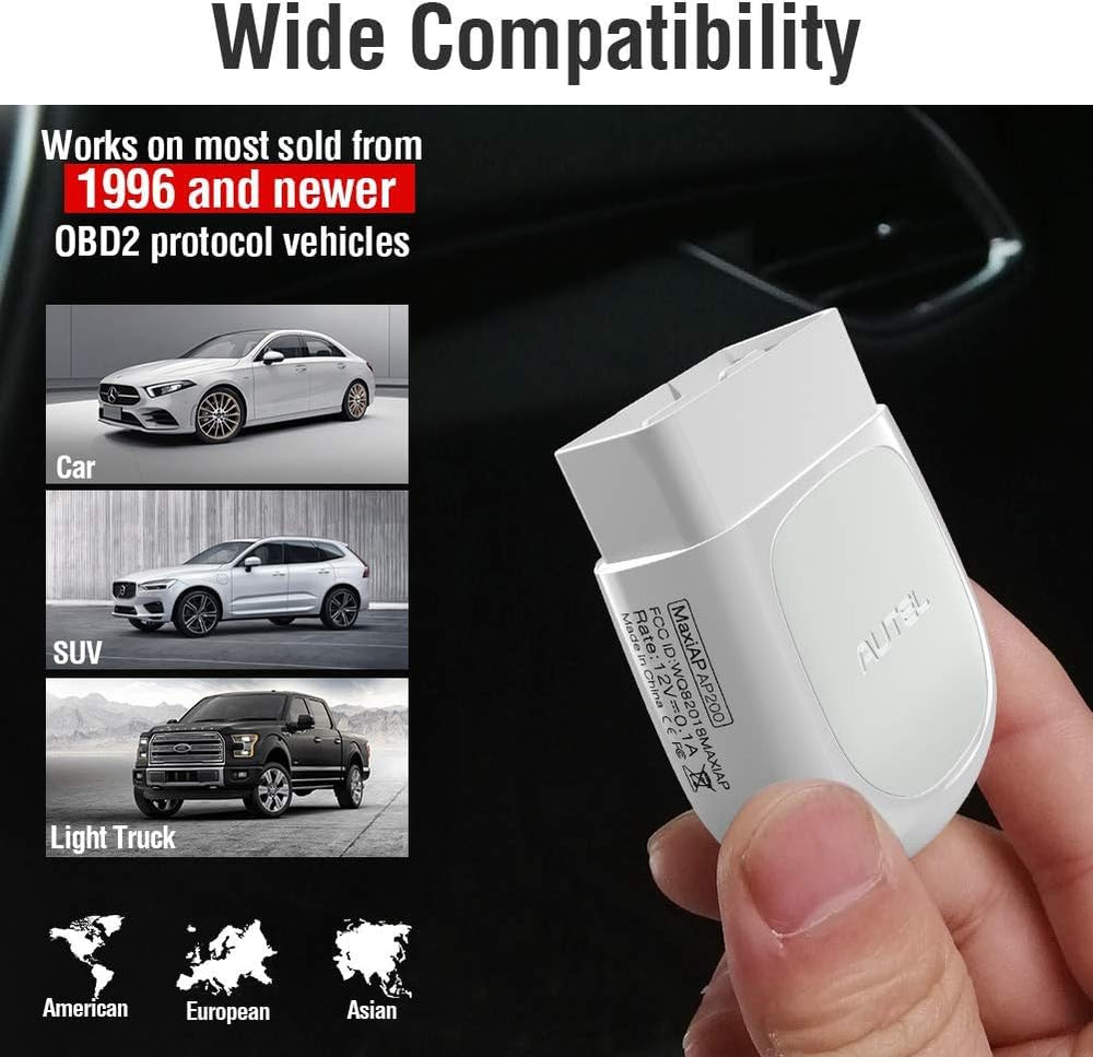 Autel AP200 in garage lifestyle scene with technician using phone for efficient repairs