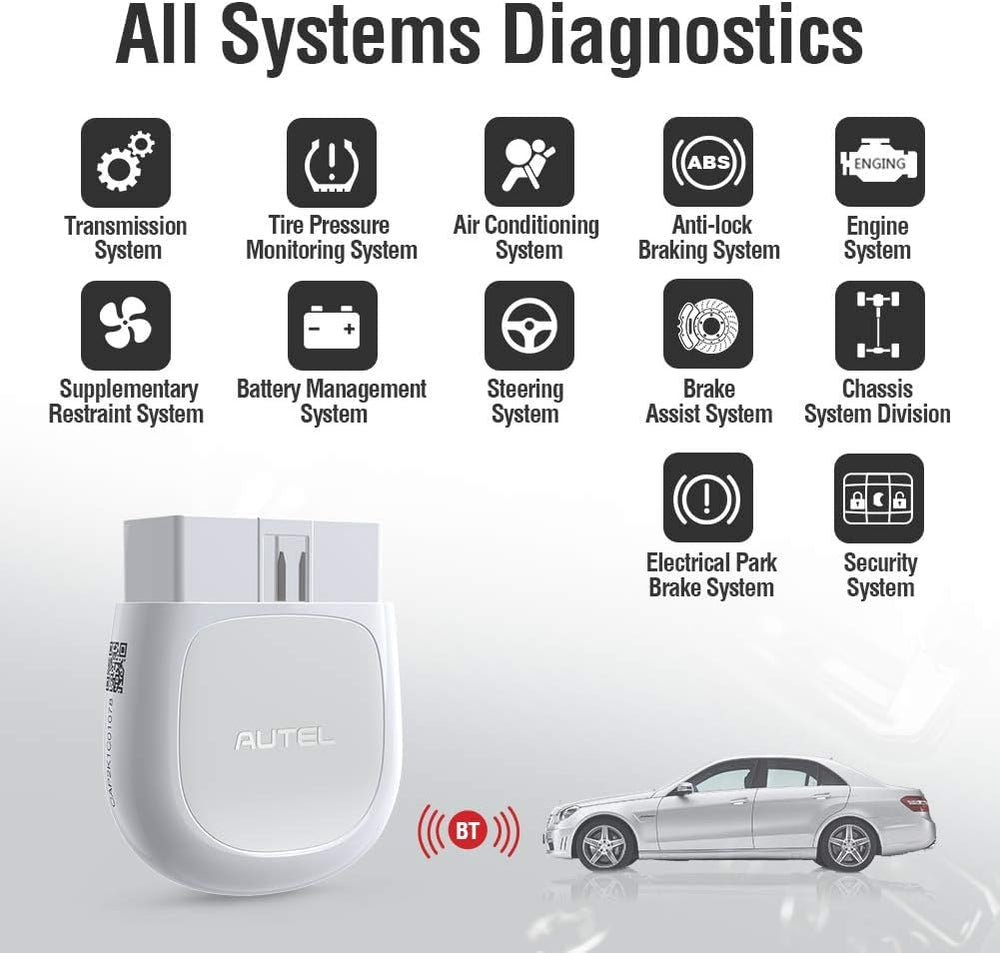 Autel AP200 paired with smartphone showing MaxiAP200 app and fast VIN scan for accurate identification