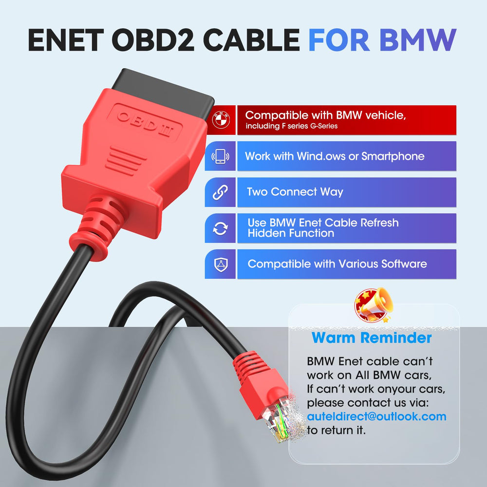 Autel OBDII end plugged into BMW port for stable communication and programming