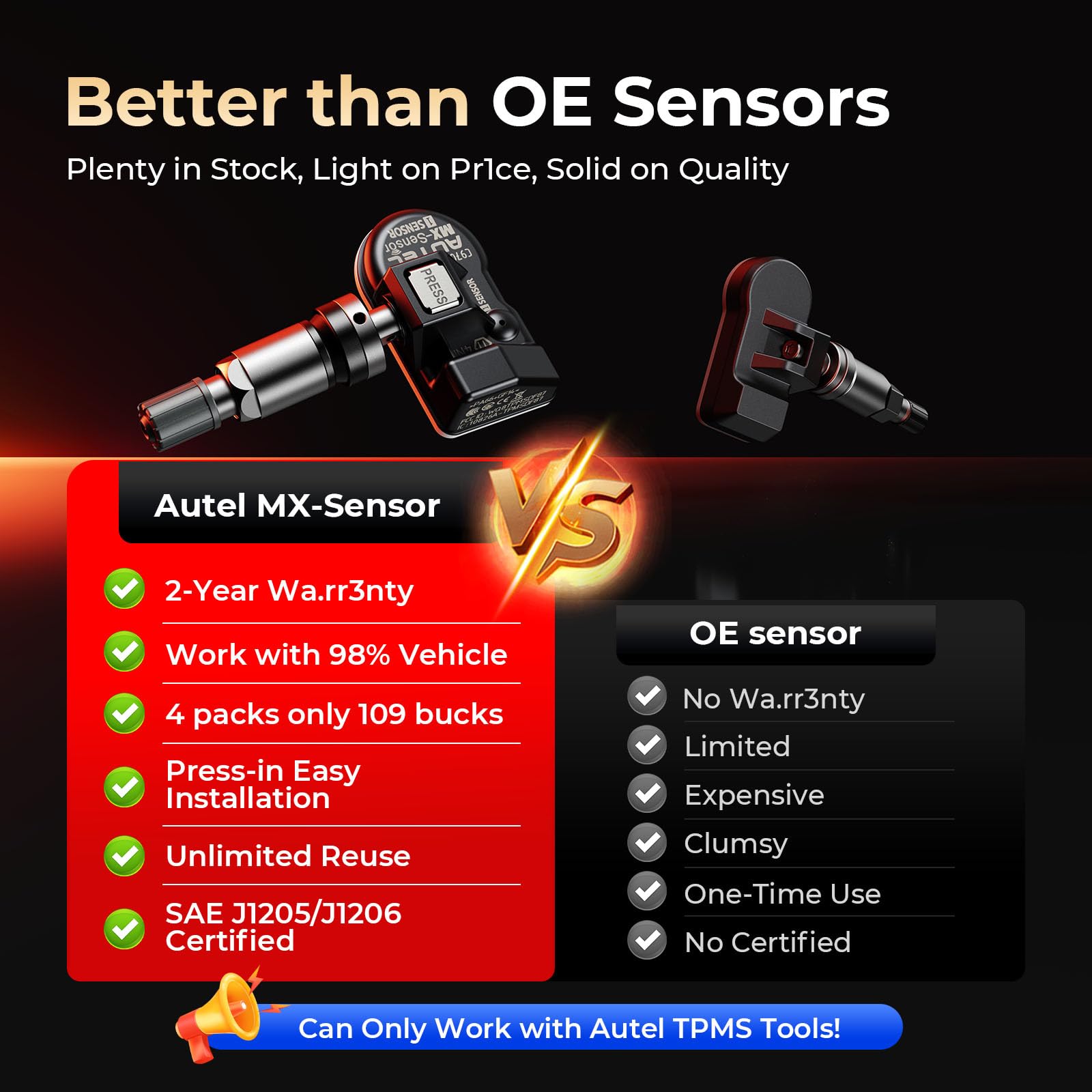 Autel sensor label showing 315 and 433MHz frequencies for wide compatibility