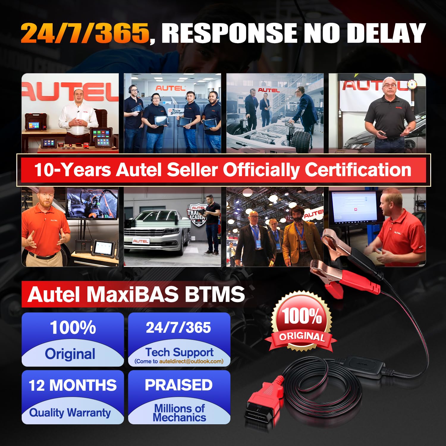 Autel MaxiBAS on a workbench with battery pack showing professional use benefit