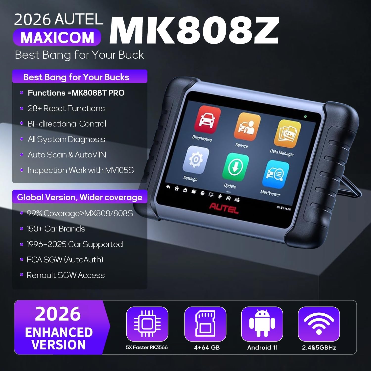 Autel MK808Z OBD connector and cable close-up showing durable connection