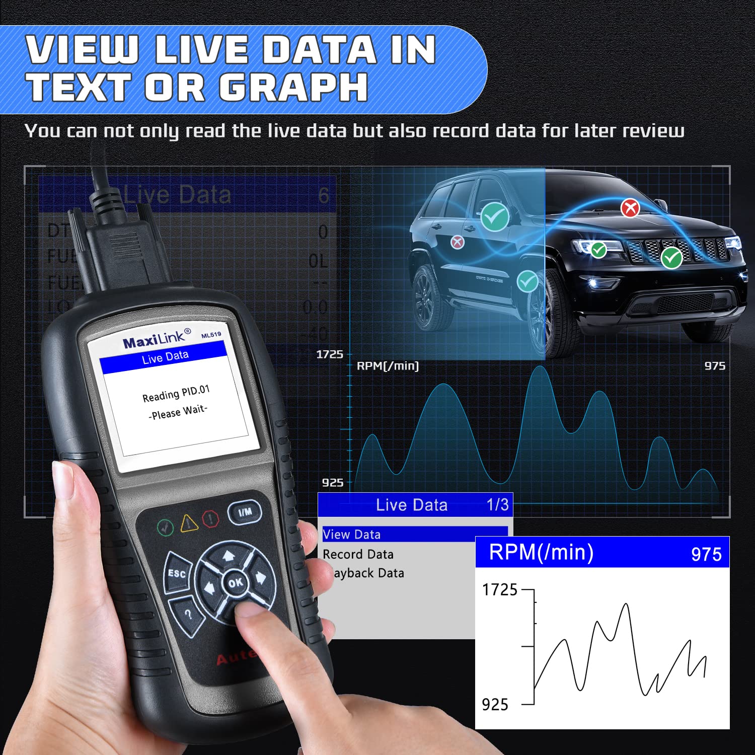 Autel ML519 close-up of buttons and rugged casing for easy control