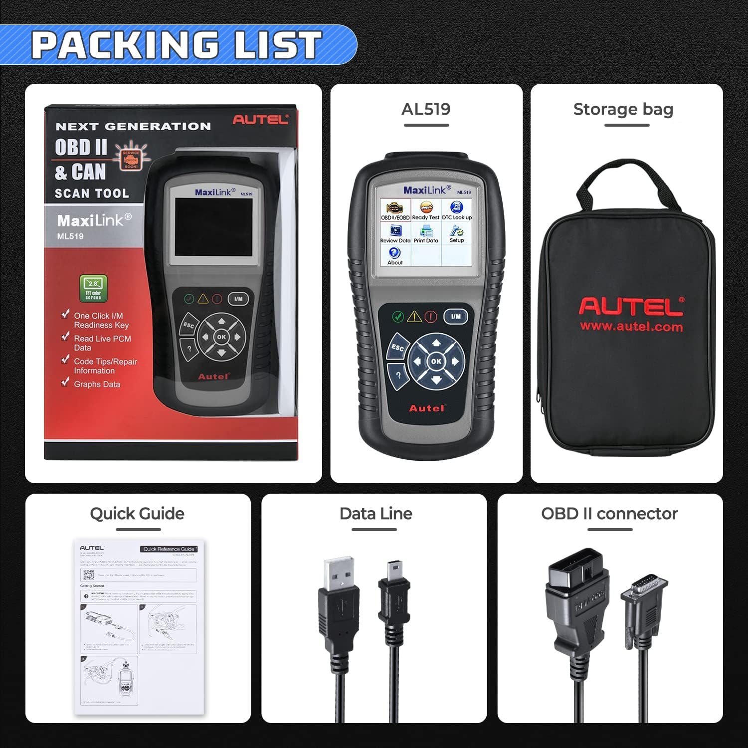 Autel ML519 used beside a car in a garage for real-world troubleshooting