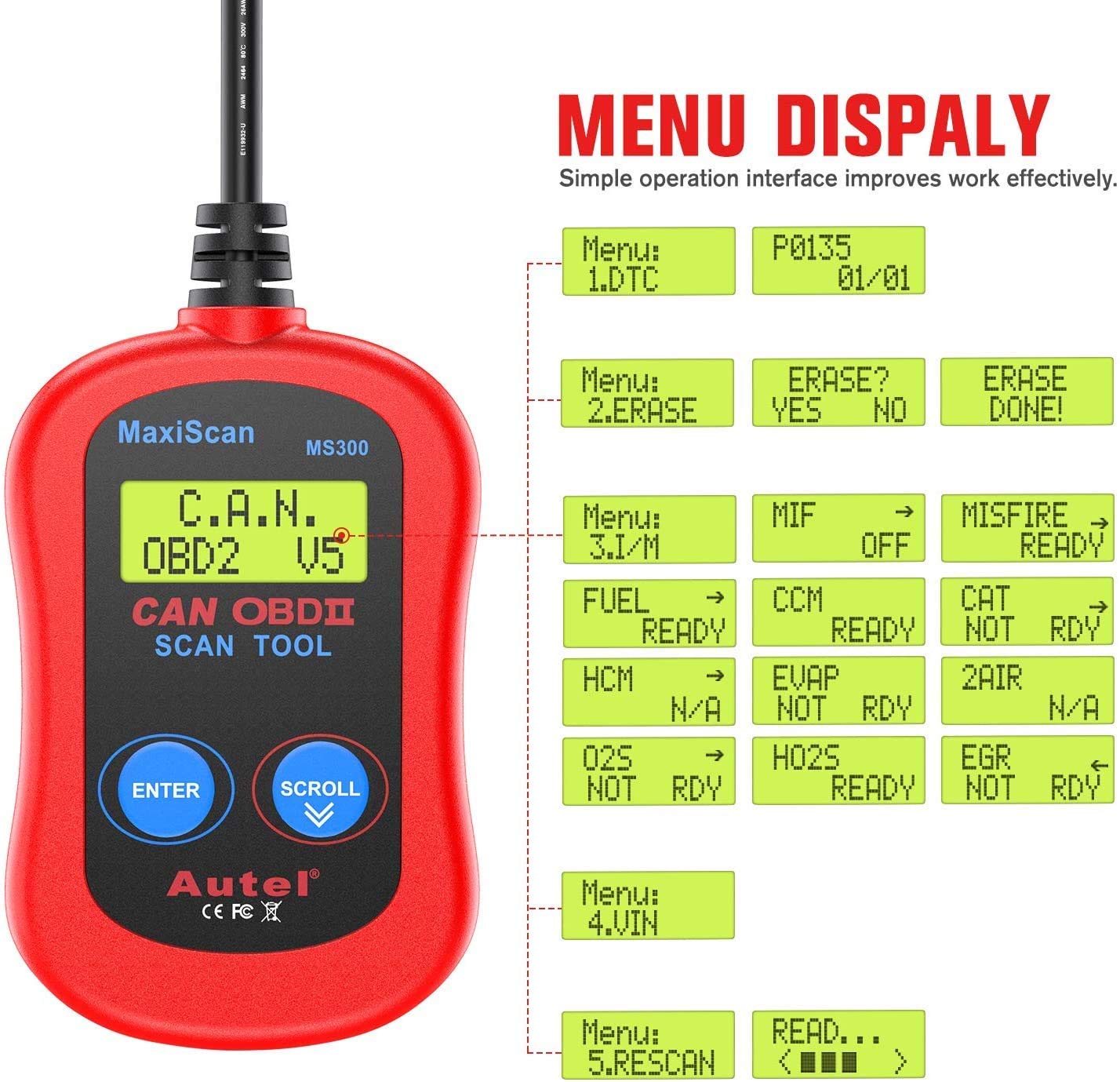 Autel MS300 bright screen close-up displaying codes, clear readable information