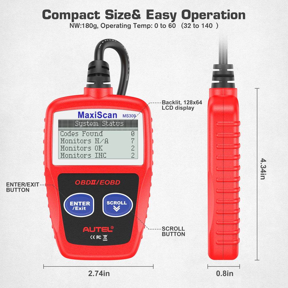 Autel MS309 button detail showing two-button operation for simple navigation