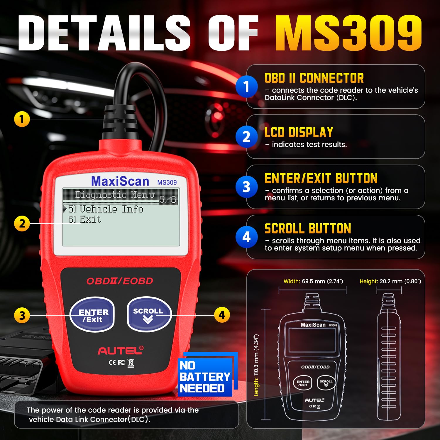 Autel MS309 showing freeze frame data to help diagnose conditions at fault time