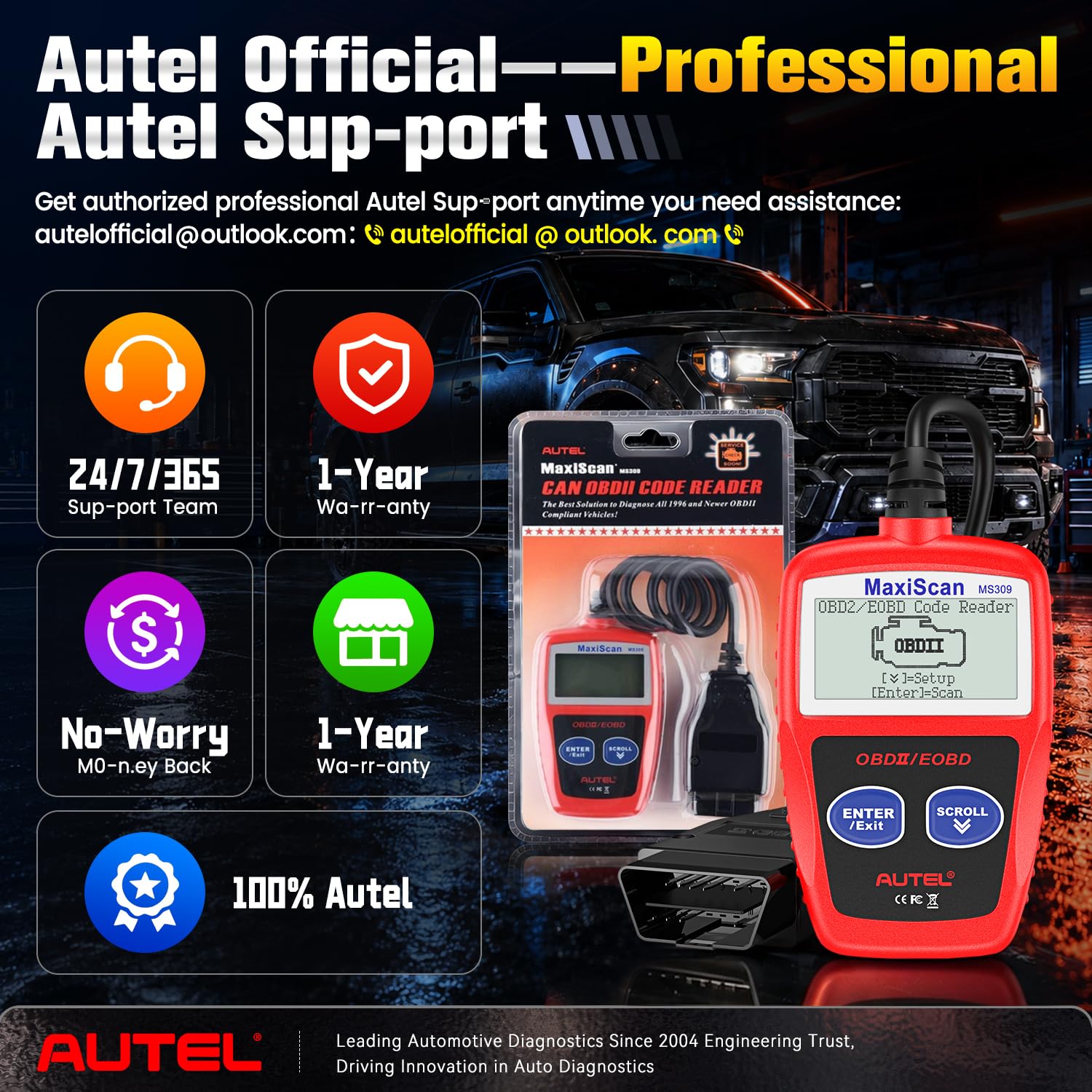 Autel MS309 in a garage setting being used by a DIY owner for emission checks
