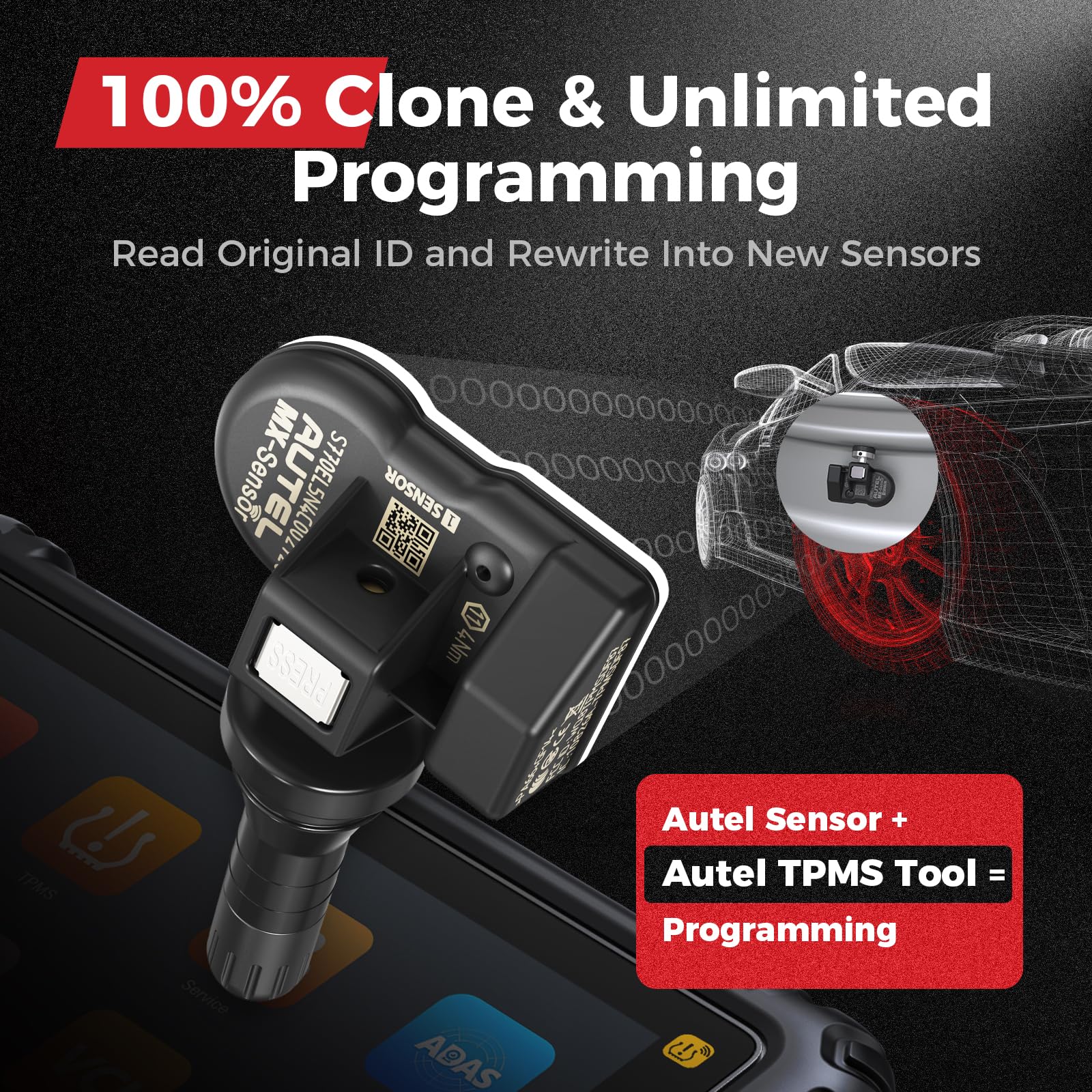 Autel MX-Sensor internal chip and label detail showing upgraded 88-series performance
