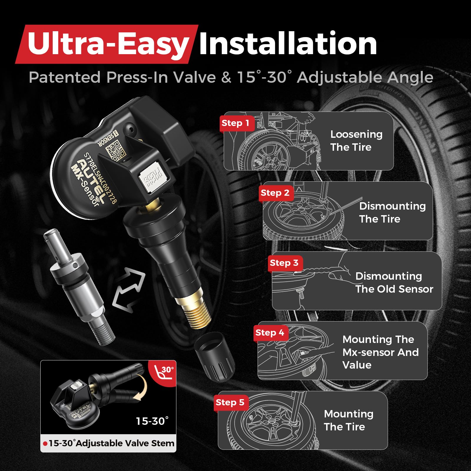 Autel MX-Sensor installed on wheel valve demonstrating correct fit and reliability