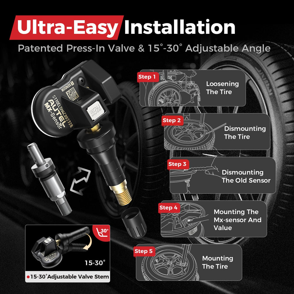 Autel MX-Sensor installed on wheel valve demonstrating correct fit and reliability