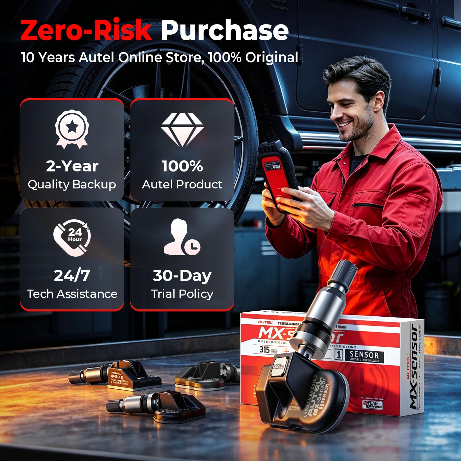 Autel MX-Sensor on shop bench with tools showing pro-ready workflow