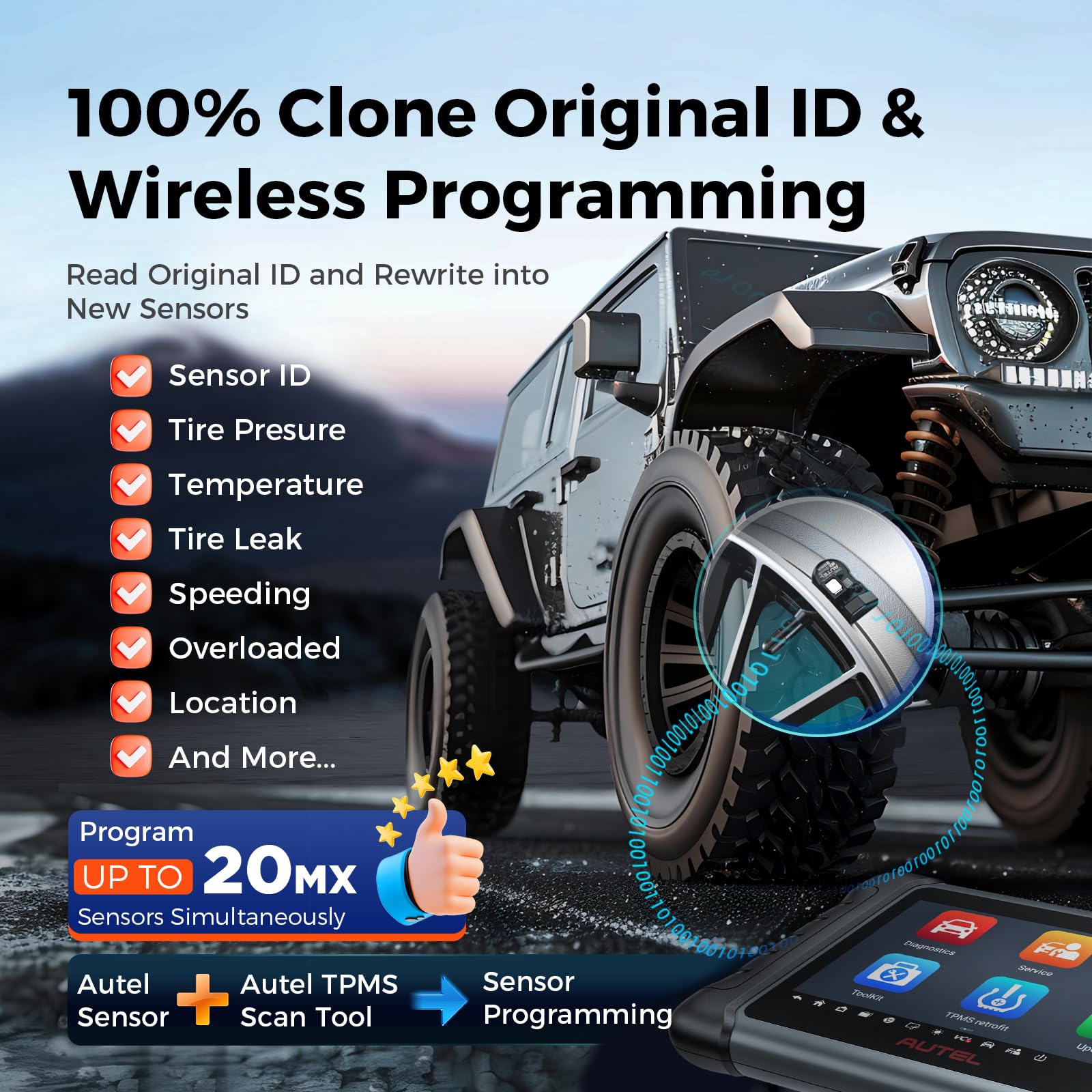 Autel MX-Sensor being programmed with Autel TPMS tool for quick wireless setup