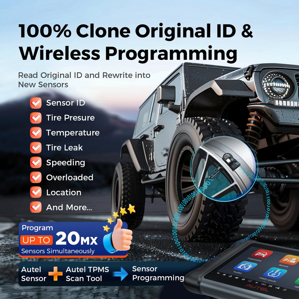 Autel MX-Sensor being programmed with Autel TPMS tool for quick wireless setup