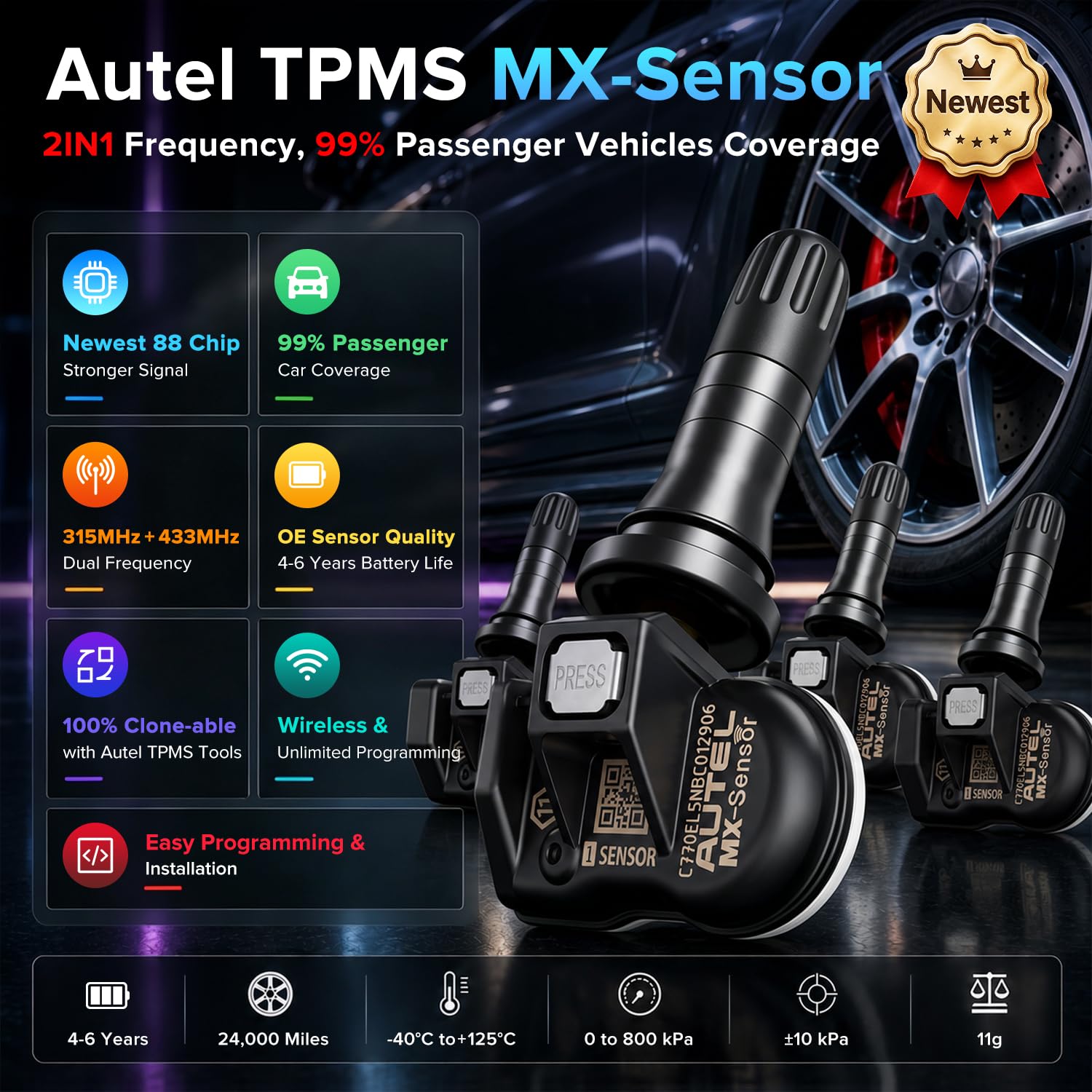 Autel MX-Sensor interchangeable valve stem close-up highlighting flexible installation