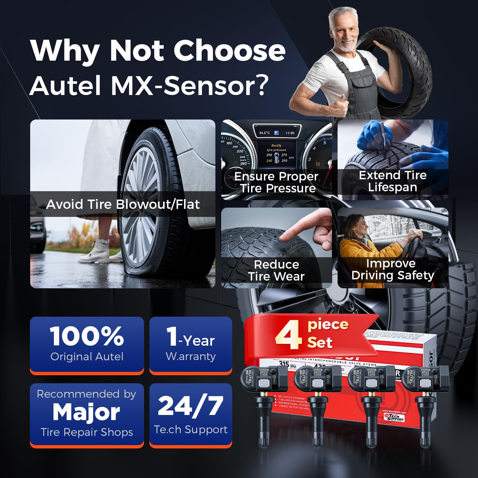Autel MX-Sensor warranty card and support contact details for customer assurance