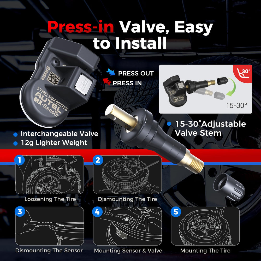 Autel MX-Sensor metal stem detail showing durable valve option