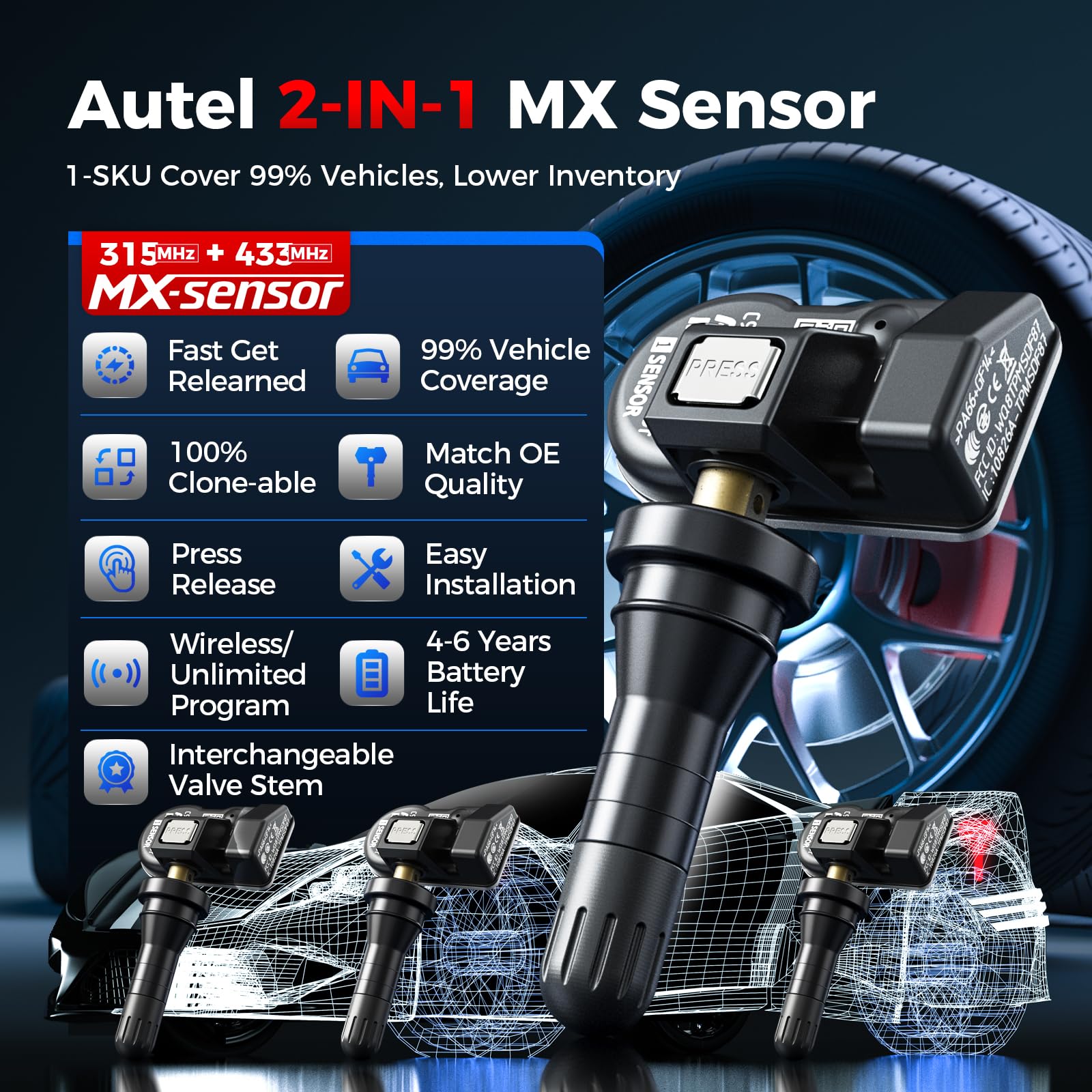 Autel MX-Sensor interchangeable metal and rubber valve stems for fitment