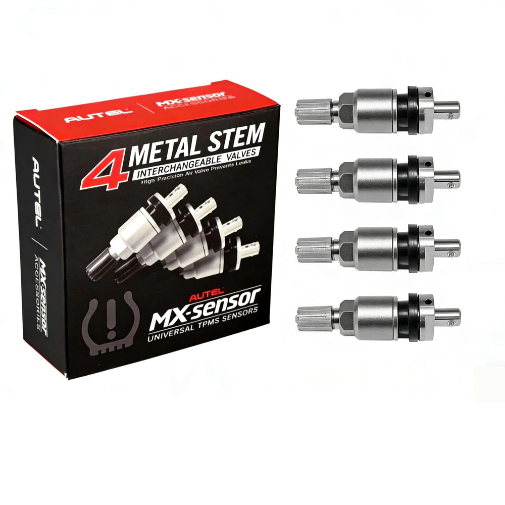 Autel valve stem kit front packaging showing four stems and benefits