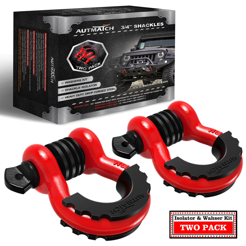 AUTMATCH front view of two D ring shackles showing robust construction and secure packaging