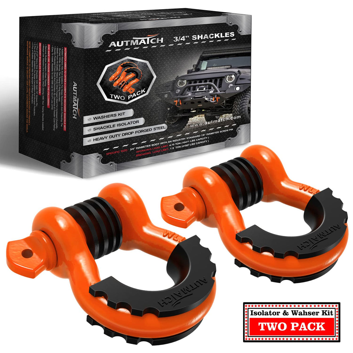 AUTMATCH D ring shackles front view showing sturdy bow and reliable connection