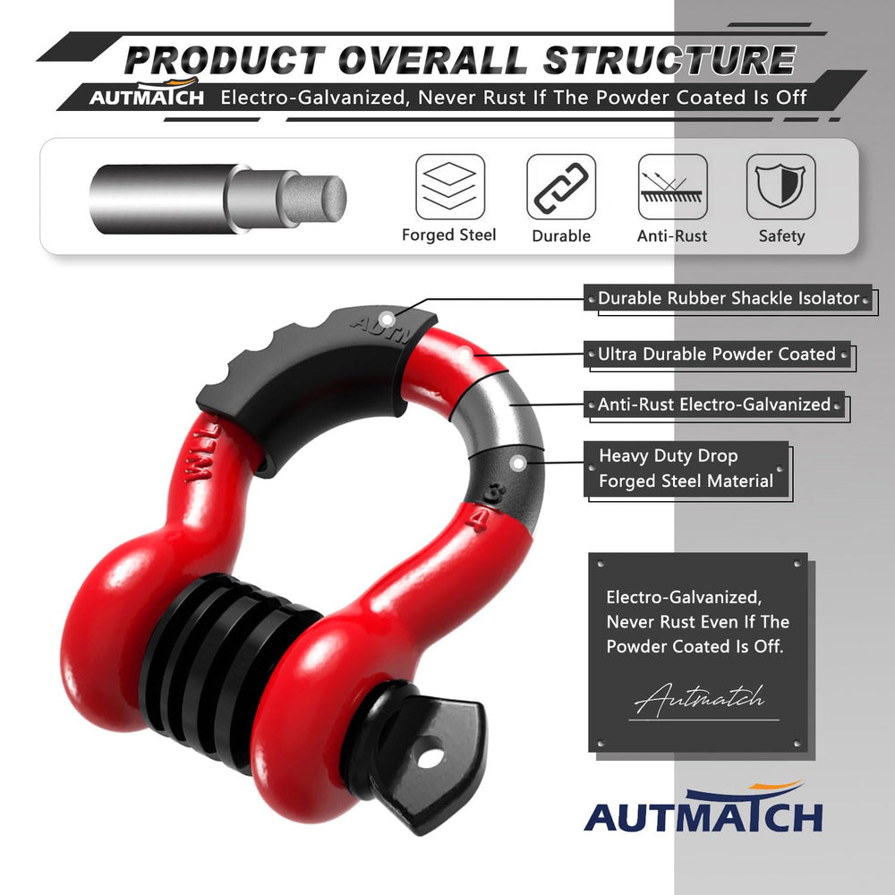 AUTMATCH shackles mounted on truck bumper showing easy attachment and stable recovery point