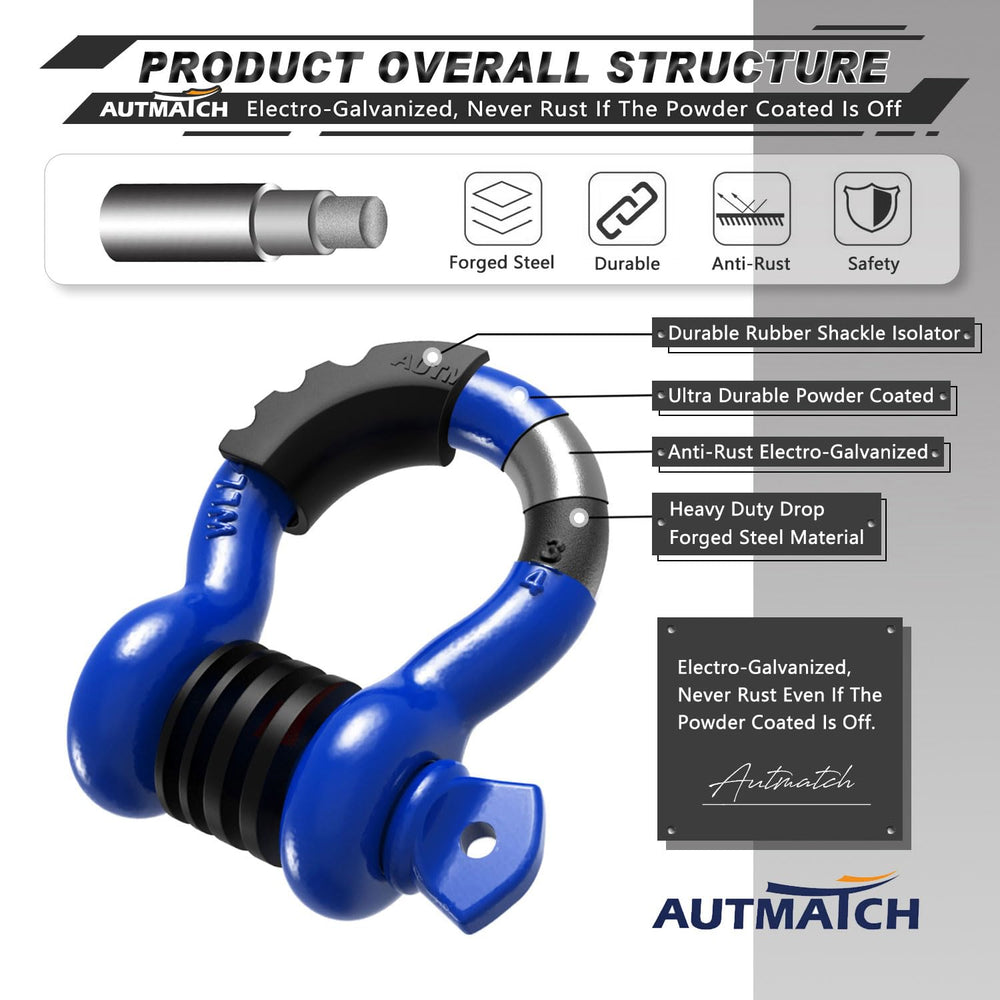 AUTMATCH powder-coated finish on shackle resisting corrosion for long-lasting use
