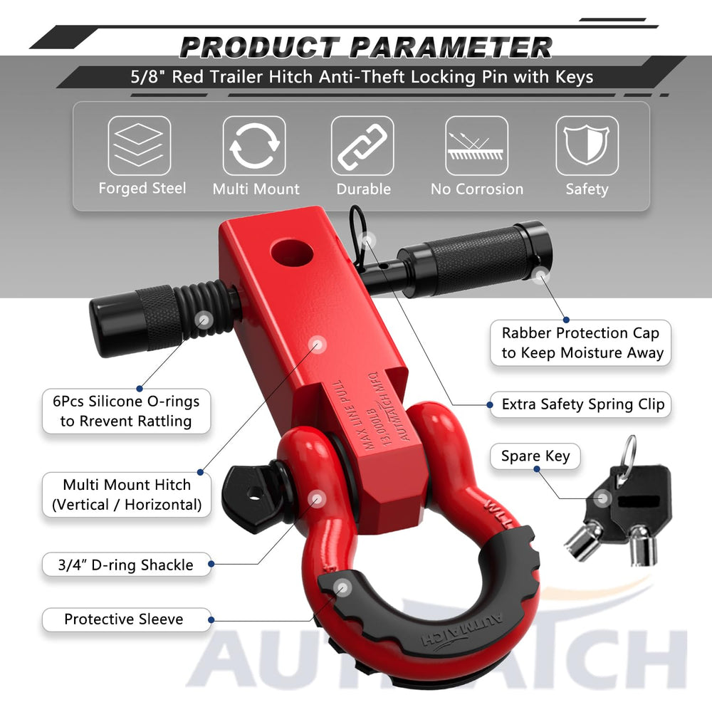 AUTMATCH hitch installed in a vehicle receiver enabling strong recovery anchor