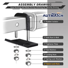 AUTMATCH rubber isolator detail showing vibration damping for quieter hitch connection