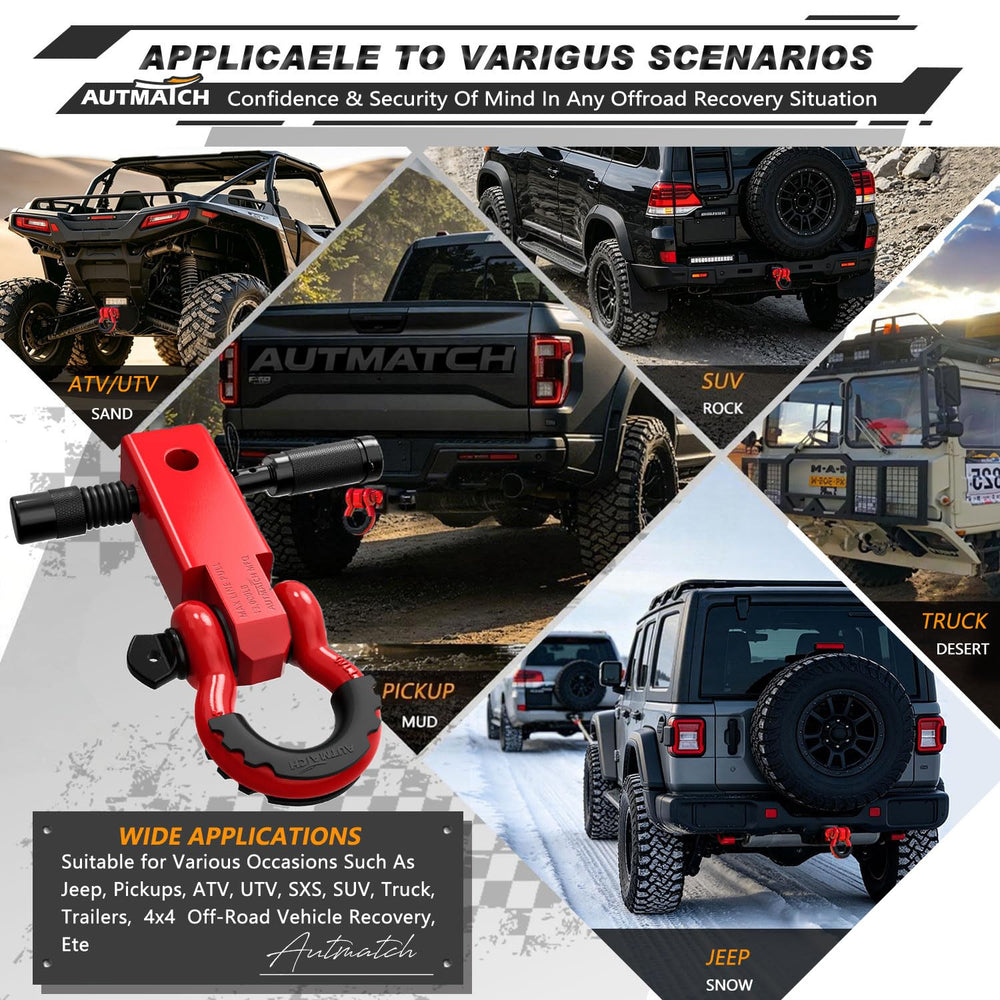 AUTMATCH recovery use image showing hitch supporting strap for safer pulls