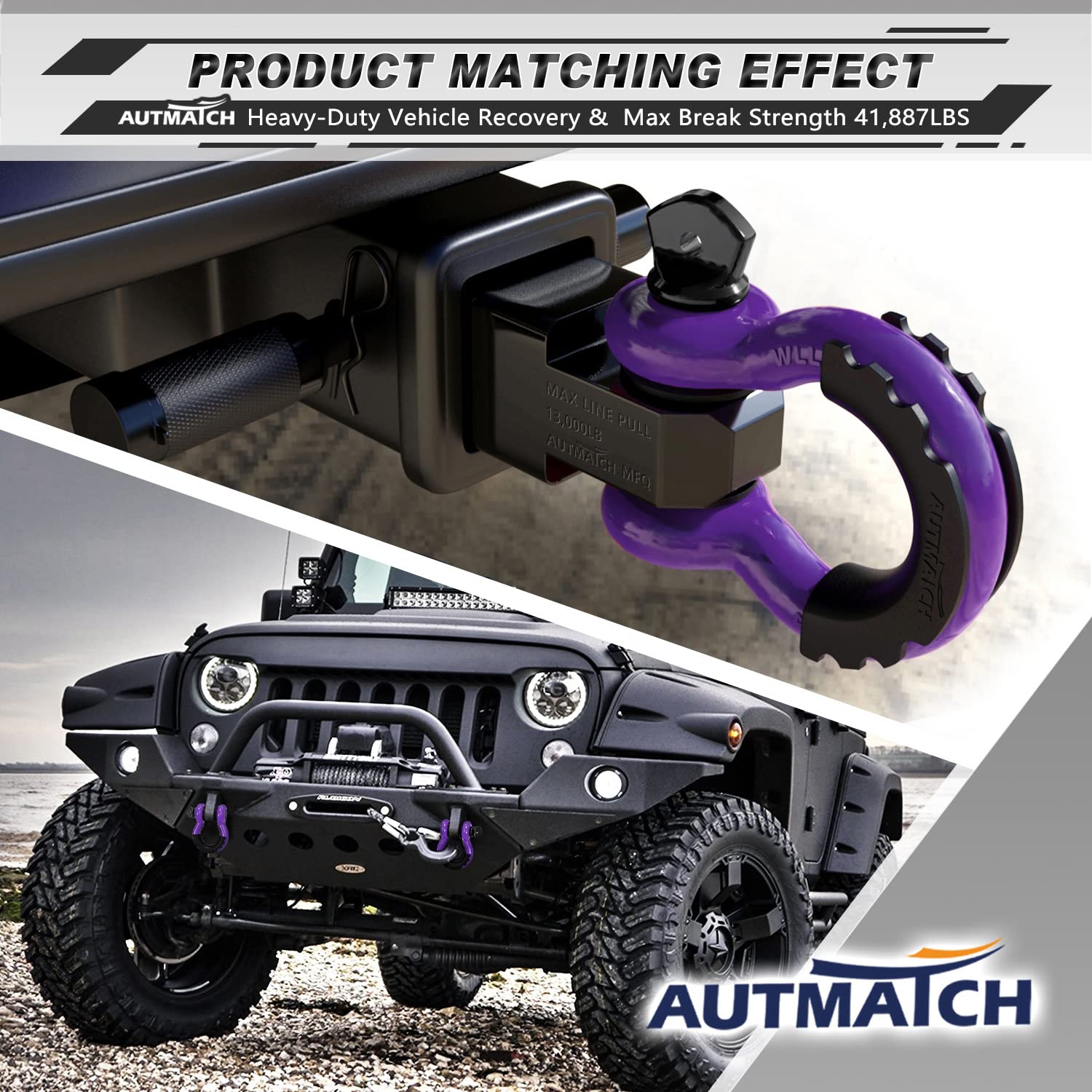 AUTMATCH retail packaging with two shackles and included hardware shown