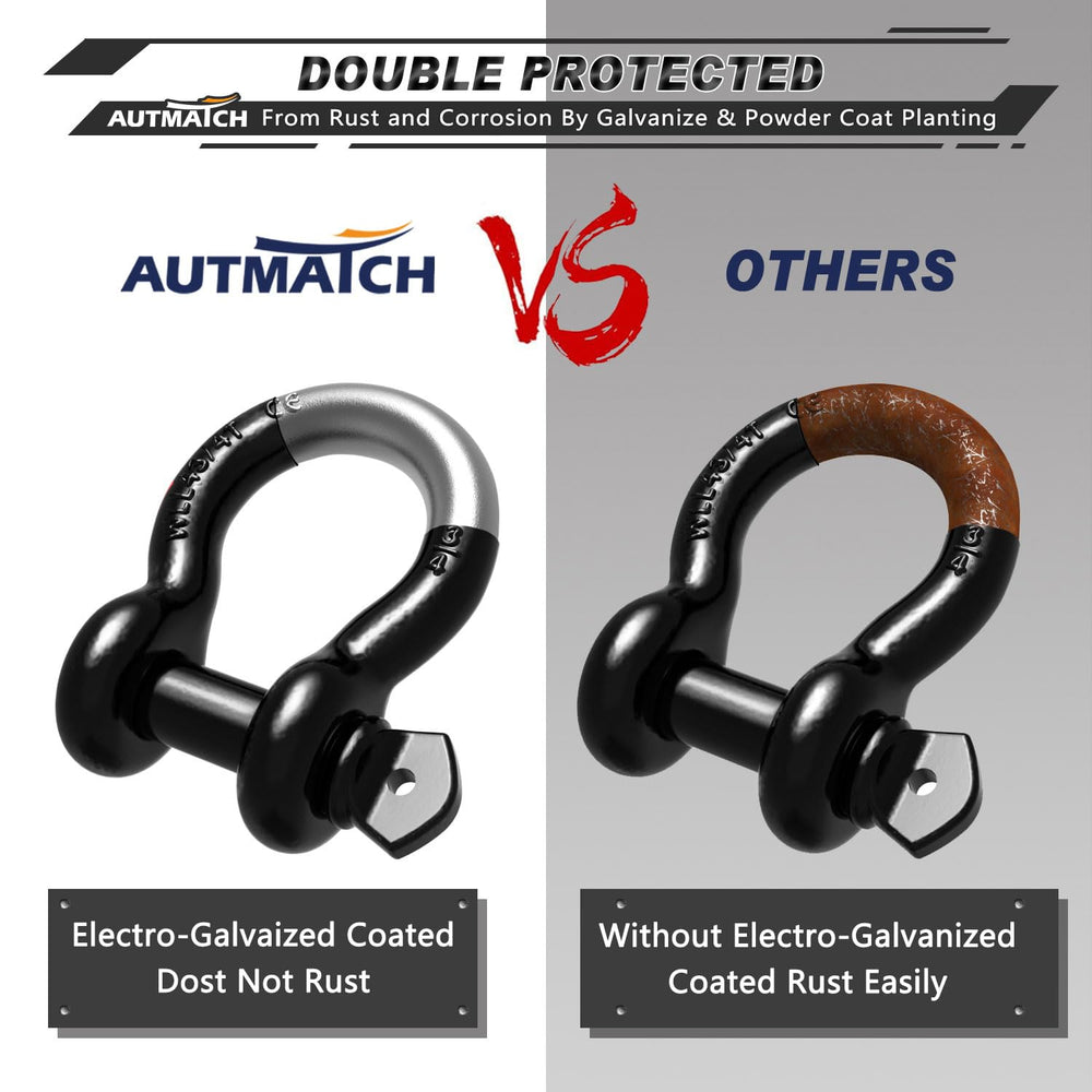 AUTMATCH shackles mounted on truck recovery point for safe towing benefit