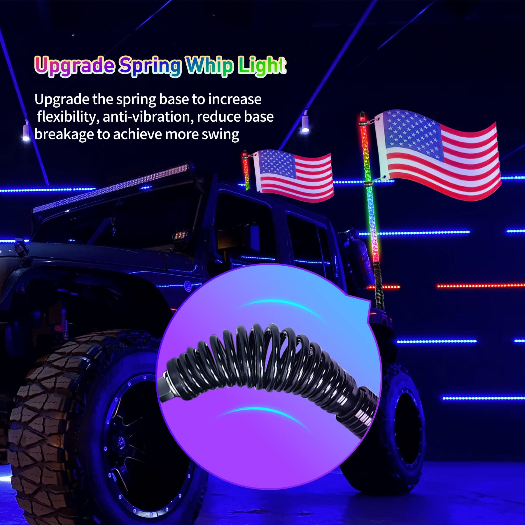 Autmens whips installed on UTV side view enhancing nighttime visibility