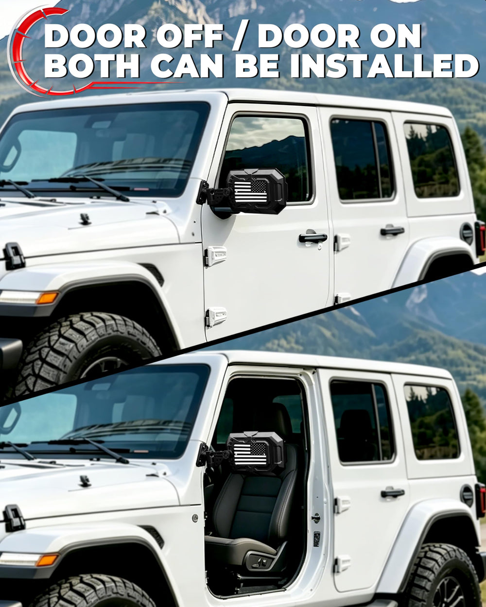 Auto Buero mirror in use with doors off improving rear visibility