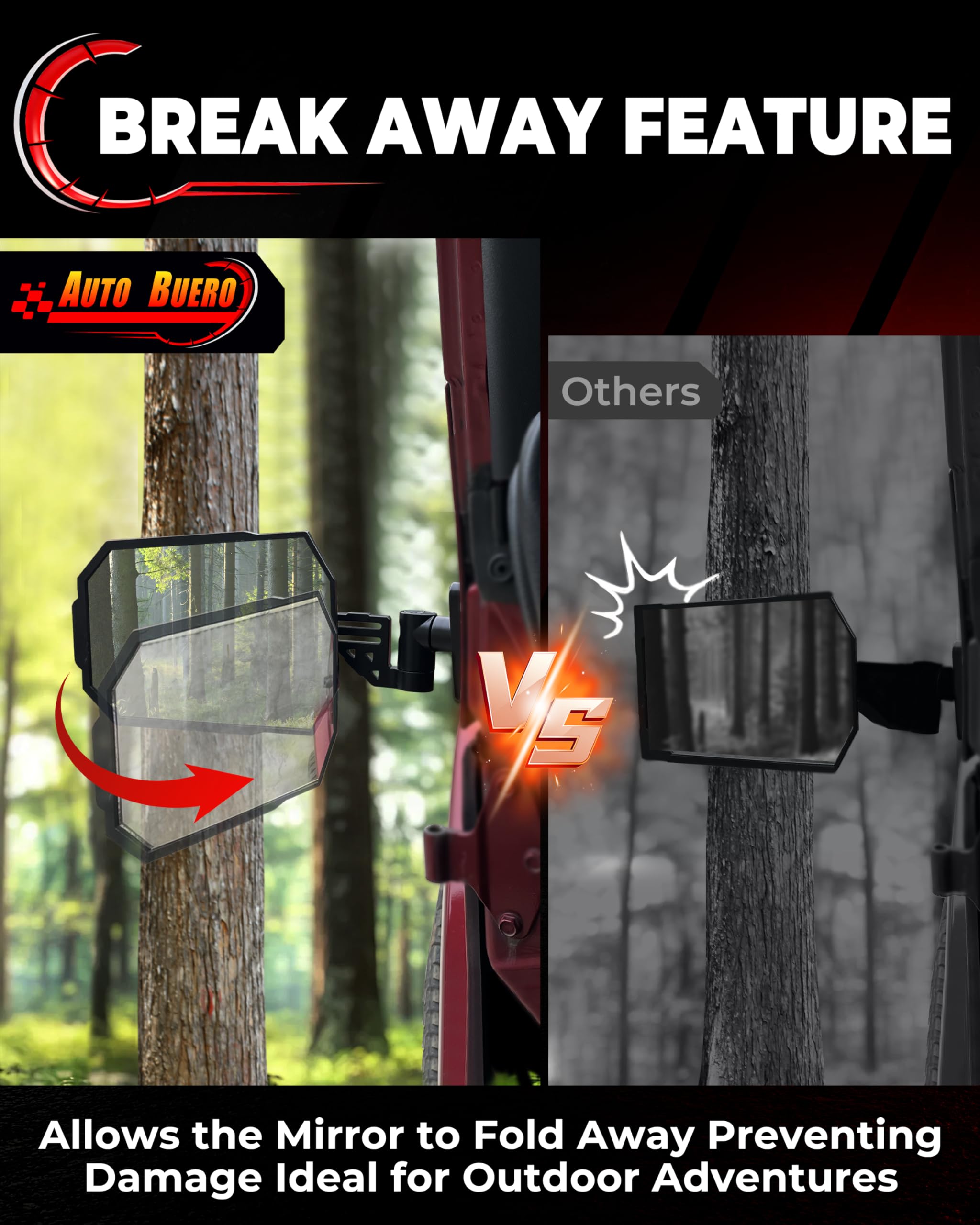 Auto Buero mirror next to hand showing compact size and fit