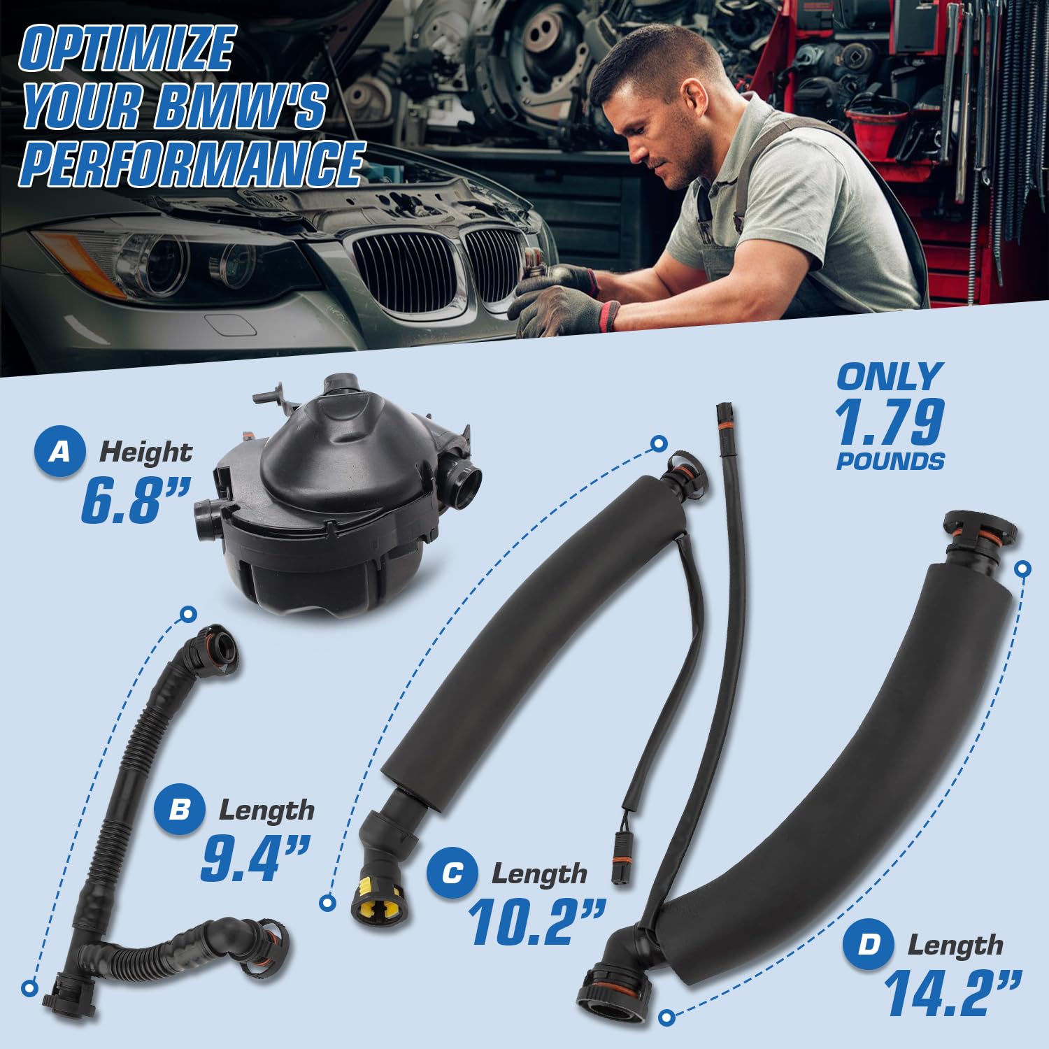 Auto Parts Prodigy oil separator assembly image showing oil catch and return routing advantage